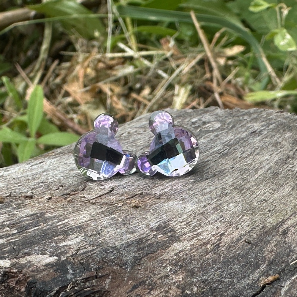 Bear Purple Crystal Stainless Steel Earrings